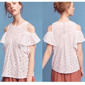 Anthropologie Breezy Eyelet Colder Shoulder Top